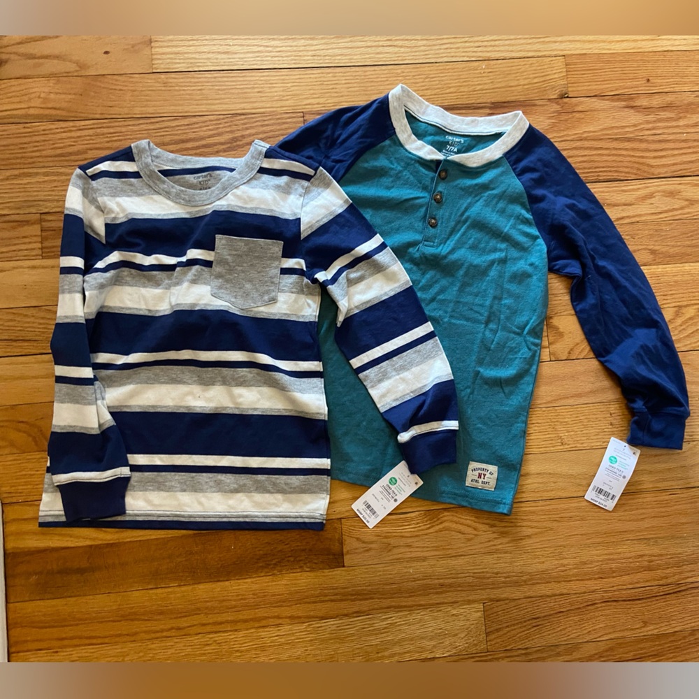 Carter’s Boys Striped and Solid Kids Long Sleeve Shirts 6 and 7 NWT